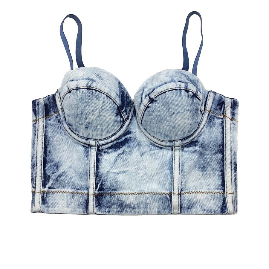 Tie-Dye All-Match Trend Shaping Denim Corset Top - cherrykittenTie-Dye All-Match Trend Shaping Denim Corset Top