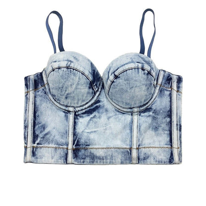 Tie-Dye All-Match Trend Shaping Denim Corset Top - cherrykittenTie-Dye All-Match Trend Shaping Denim Corset Top