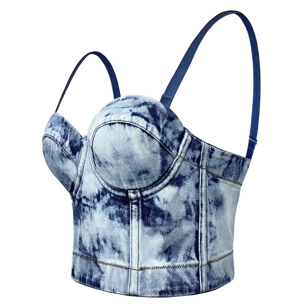 Tie-Dye All-Match Trend Shaping Denim Corset Top - cherrykittenTie-Dye All-Match Trend Shaping Denim Corset Top